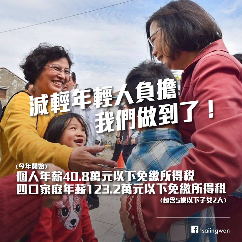 蔡英文臉書講述政績,提到「減稅」方案。 圖:翻攝蔡英文 Tsai Ing-wen臉書 蔡英文臉書講述政績,提到「減稅」方案。 圖:翻攝蔡英文 Tsai Ing-wen臉書