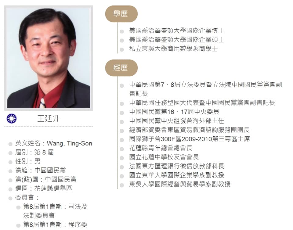 黃國昌以國民黨前立委王廷升為例,指出他在卸任後回東華大學任教,在未申請兼職的情況下,就跑到外面的公司兼任獨董。 圖:擷取自黃國昌臉書 黃國昌以國民黨前立委王廷升為例,指出他在卸任後回東華大學任教,在未申請兼職的情況下,就跑到外面的公司兼任獨董。 圖:擷取自黃國昌臉書