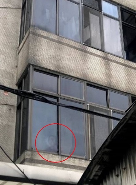 新北市勞工局查察人員突擊視察,遭家屬當場拒絕,卻見阿娣在樓上揮手求救。 圖:新北市勞工局提供 新北市勞工局查察人員突擊視察,遭家屬當場拒絕,卻見阿娣在樓上揮手求救。 圖:新北市勞工局提供