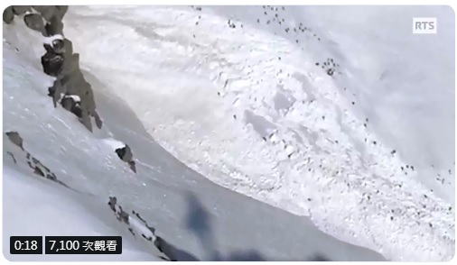 瑞士西南部克蘭蒙丹納Plaine-Morte滑雪坡19日下午大雪崩,聲勢驚人。 圖:翻攝自瑞士公共廣播電台RTS推特 瑞士西南部克蘭蒙丹納Plaine-Morte滑雪坡19日下午大雪崩,聲勢驚人。 圖:翻攝自瑞士公共廣播電台RTS推特