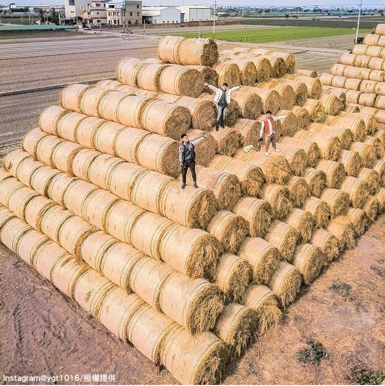 「金億陽農場」的稻草捲景色,就像金字塔般,很有特色。 圖:翻攝自instagram ygt1016/開放權限 「金億陽農場」的稻草捲景色,就像金字塔般,很有特色。 圖:翻攝自instagram ygt1016/開放權限