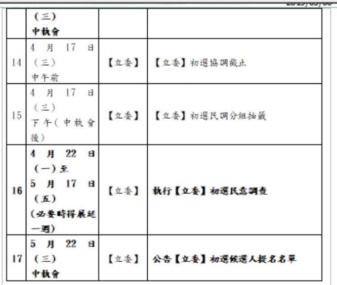 民進黨總統、立委初選時程3-3。 民進黨總統、立委初選時程3-3。