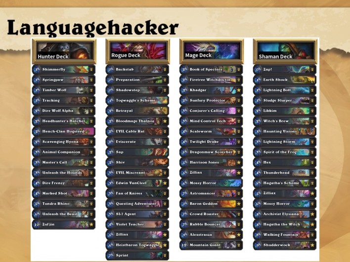 Languagehacker:中速獵/國王賊/咒術法/控制薩 Languagehacker:中速獵/國王賊/咒術法/控制薩