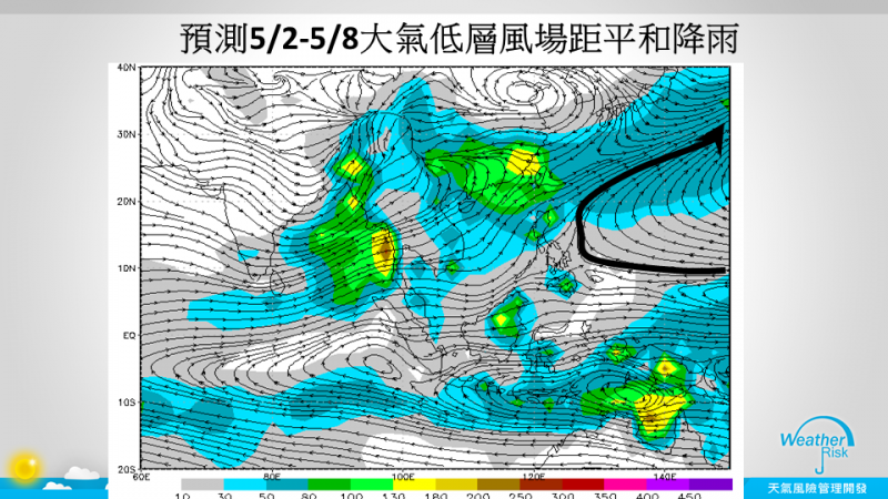 氣象專家表示,預估5月2月開始形成梅雨的環境比5月下旬更佳。 圖:翻攝天氣風險公司臉書 氣象專家表示,預估5月2月開始形成梅雨的環境比5月下旬更佳。 圖:翻攝天氣風險公司臉書
