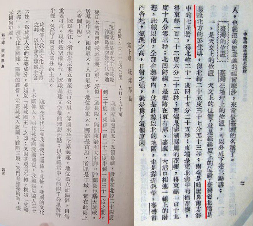 附圖2:戒嚴時代的中學地理課本裡,是將釣魚台列在琉球群島。 附圖2:戒嚴時代的中學地理課本裡,是將釣魚台列在琉球群島。