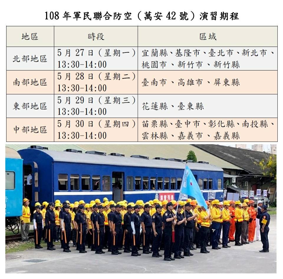 108年萬安42號演習期程 圖:台鐵/提供 108年萬安42號演習期程 圖:台鐵/提供