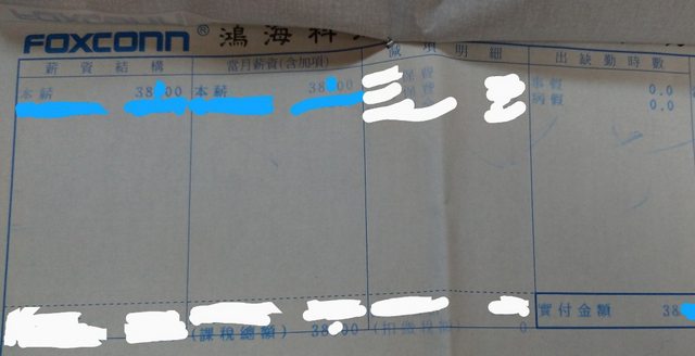 網友貼出薪資單,右下角有38字樣。 圖:擷取自Ptt 網友貼出薪資單,右下角有38字樣。 圖:擷取自Ptt