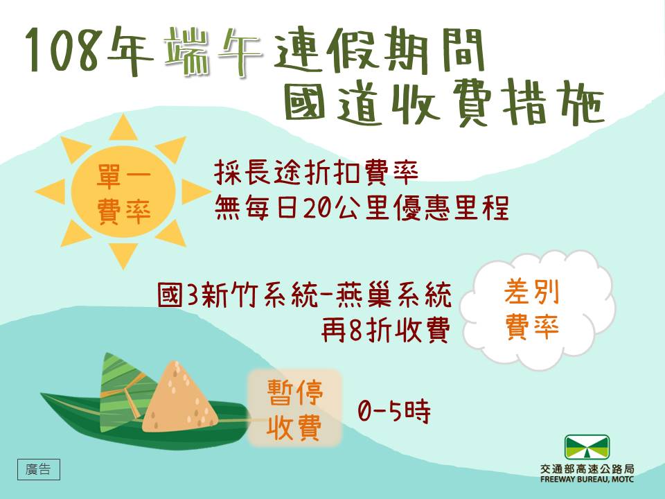 108年端午連假國道收費措施 圖:交通部高速公路局/提供 108年端午連假國道收費措施 圖:交通部高速公路局/提供