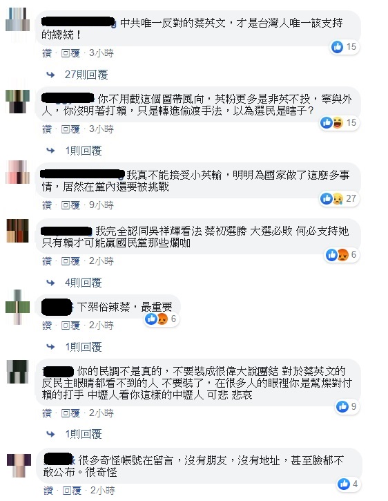 綠黨桃園市議員王浩宇於臉書分享了吳祥輝支持「拉下小英比消滅國民黨重要」的截圖後,自己的貼文底下也掀起了英粉與賴粉「帳號」之間的論戰。 圖 : 翻攝自王浩宇臉書 綠黨桃園市議員王浩宇於臉書分享了吳祥輝支持「拉下小英比消滅國民黨重要」的截圖後,自己的貼文底下也掀起了英粉與賴粉「帳號」之間的論戰。 圖 : 翻攝自王浩宇臉書