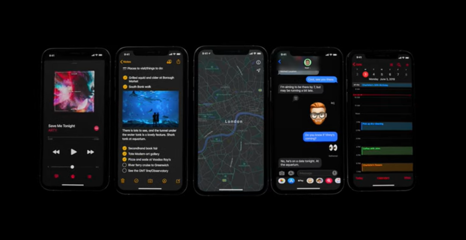 iOS 13推出黑暗模式,使用者操作時,眼睛會較為舒適,且使用OLED螢幕的話,電池續航力會稍微延長。圖:翻攝影片 iOS 13推出黑暗模式,使用者操作時,眼睛會較為舒適,且使用OLED螢幕的話,電池續航力會稍微延長。圖:翻攝影片