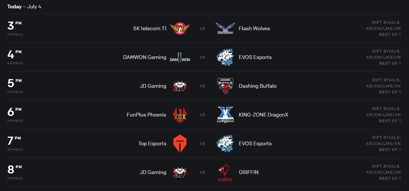 《英雄聯盟》亞洲對抗賽 Day1 賽程表 《英雄聯盟》亞洲對抗賽 Day1 賽程表