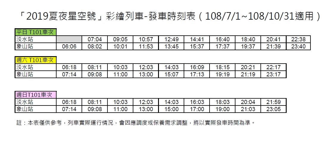彩繪列車發車時刻表。 圖:台北大眾捷運股份有限公司/提供 彩繪列車發車時刻表。 圖:台北大眾捷運股份有限公司/提供