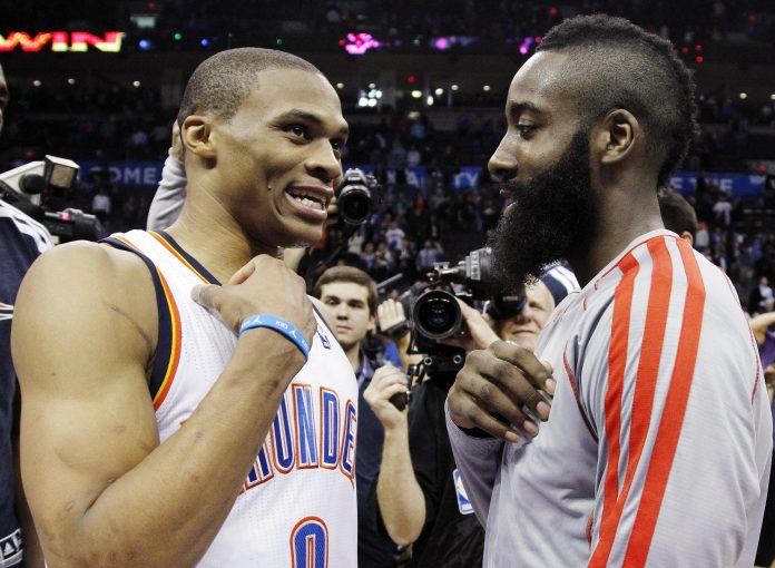 Russell Westbrook(左)、James Harden 圖/美聯社/達志影像 Russell Westbrook(左)、James Harden 圖/美聯社/達志影像