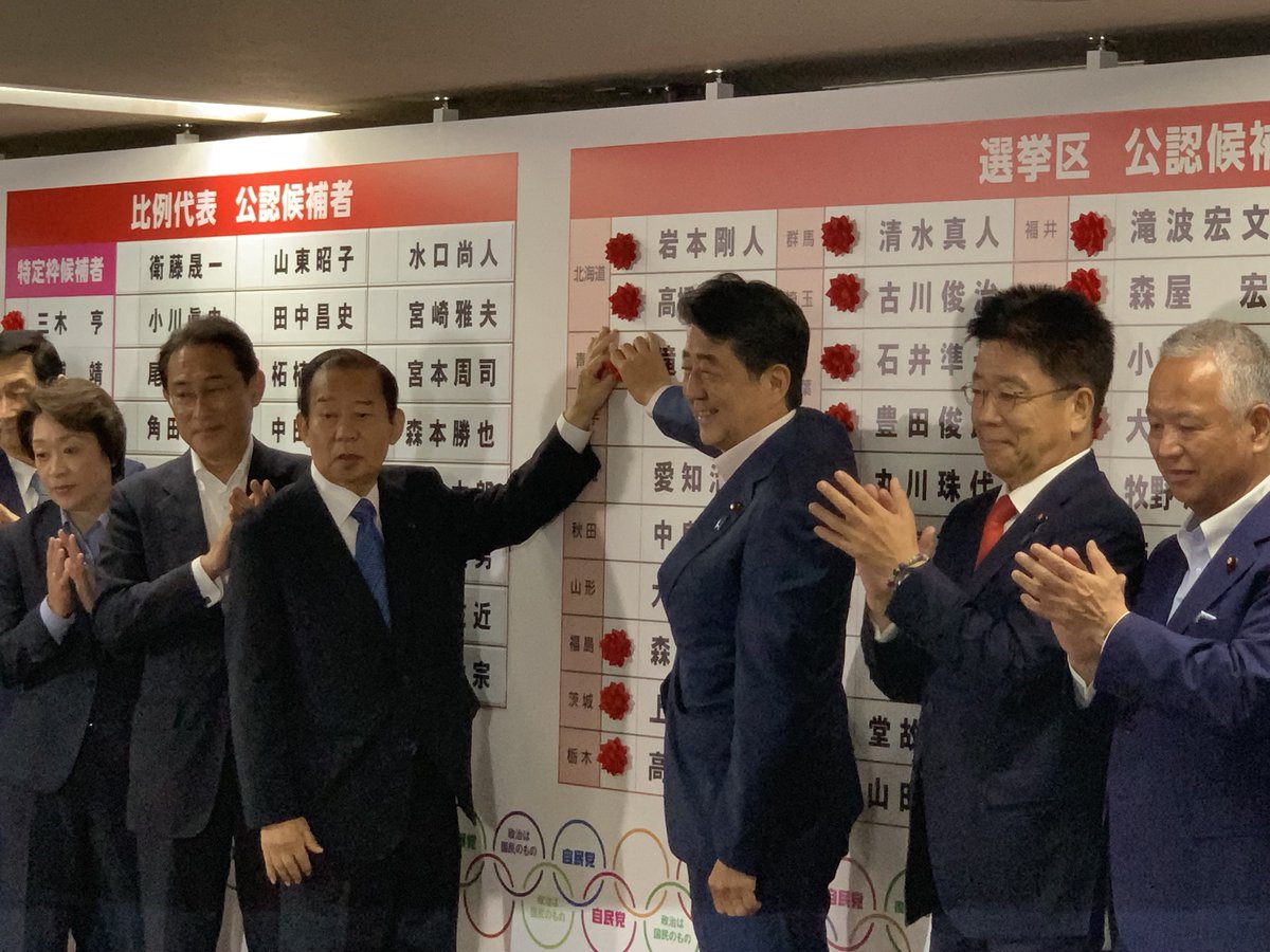 日本首相安倍晉三(右三)領導的執政聯盟,在令和元年的首次國會大選中,保住過半席次。 圖:翻攝自日本自民黨廣報推特 日本首相安倍晉三(右三)領導的執政聯盟,在令和元年的首次國會大選中,保住過半席次。 圖:翻攝自日本自民黨廣報推特