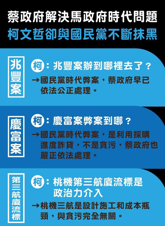 網友製圖回應柯質疑的兆豐案、慶富案、第三航廈流標案。 圖:翻攝焦糖 陳嘉行 Brother Caramel臉書 網友製圖回應柯質疑的兆豐案、慶富案、第三航廈流標案。 圖:翻攝焦糖 陳嘉行 Brother Caramel臉書