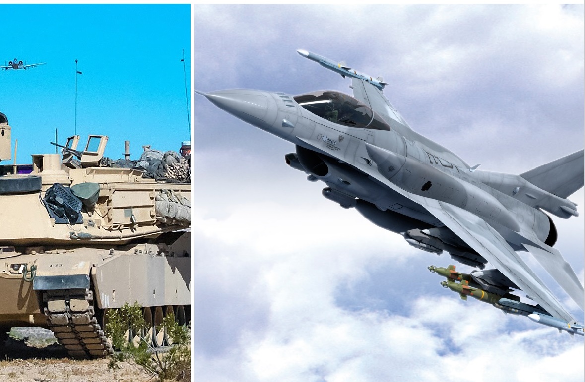 國軍購買的F-16V及M1A2主力戰車 圖:108年國防白皮書 國軍購買的F-16V及M1A2主力戰車 圖:108年國防白皮書