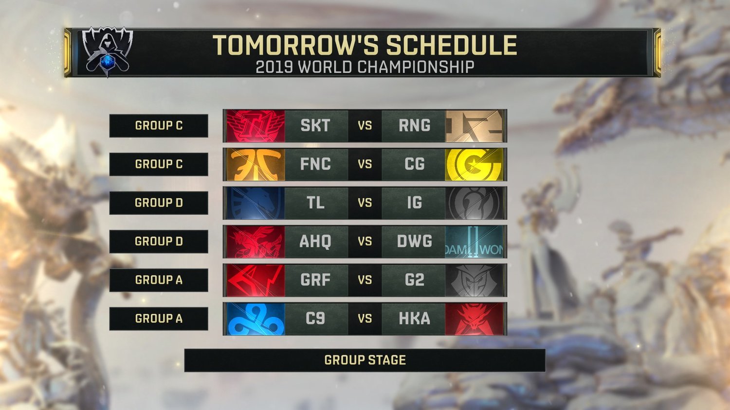 10/13 《英雄聯盟》世界賽賽程表 圖:翻攝自 lol esports 推特 10/13 《英雄聯盟》世界賽賽程表 圖:翻攝自 lol esports 推特