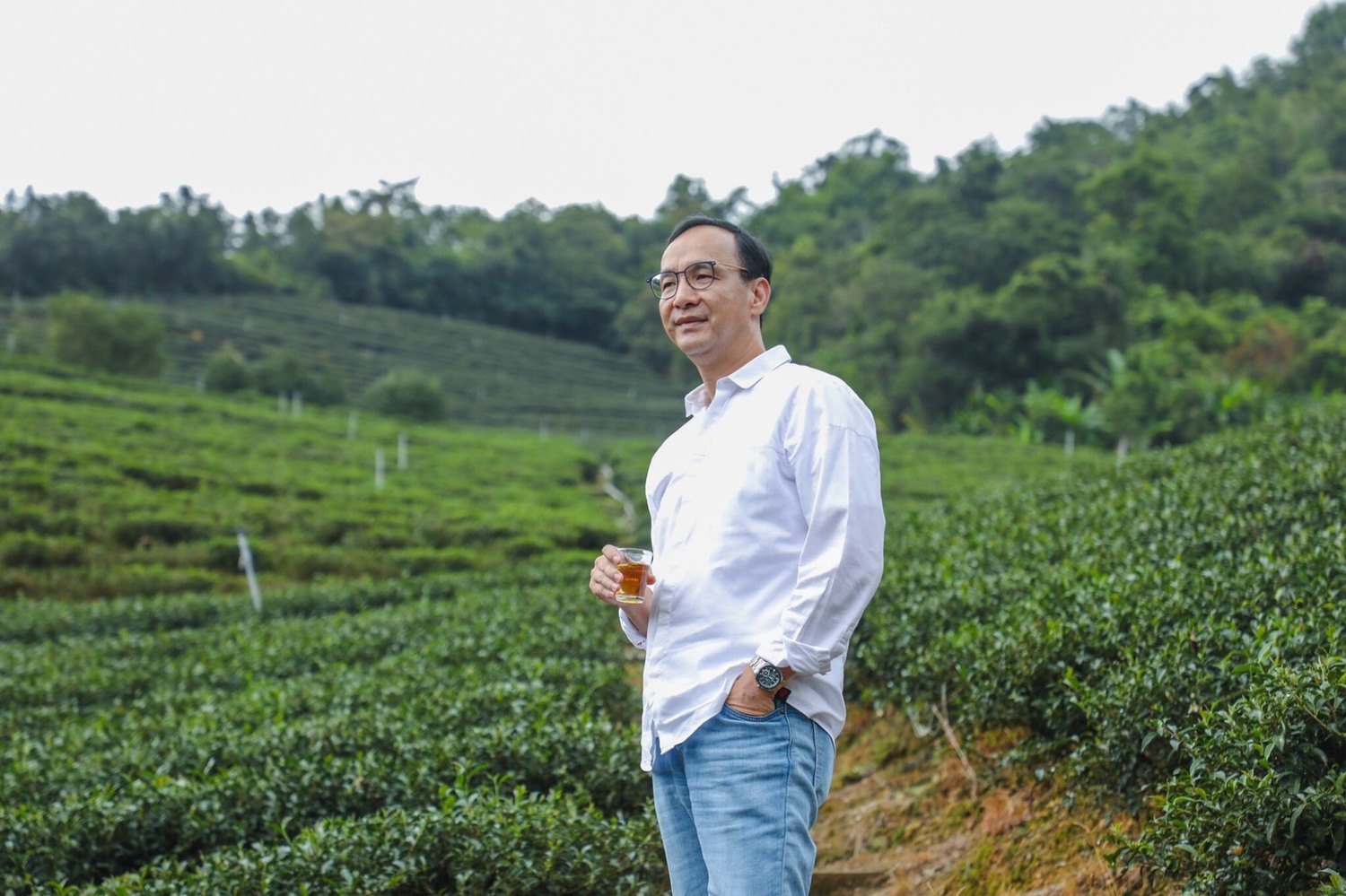 朱立倫自評和同樣拍茶廣告的男神金城武相比,相似度「至少有87分」。 圖:朱立倫辦公室/提供 朱立倫自評和同樣拍茶廣告的男神金城武相比,相似度「至少有87分」。 圖:朱立倫辦公室/提供