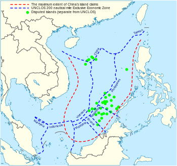 中國主張南海主權的「九段線」(紅線區域)地圖。 圖 : 翻攝自維基百科 中國主張南海主權的「九段線」(紅線區域)地圖。 圖 : 翻攝自維基百科