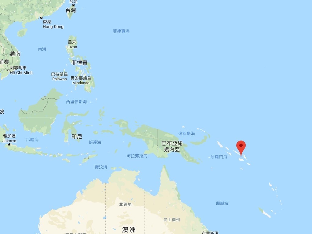 索羅門中央省政府9月間將整座杜拉吉島(圖紅點處)租給中國企業開發。遭司法部認定合約違法立即終止。 圖:翻攝Google Map 索羅門中央省政府9月間將整座杜拉吉島(圖紅點處)租給中國企業開發。遭司法部認定合約違法立即終止。 圖:翻攝Google Map
