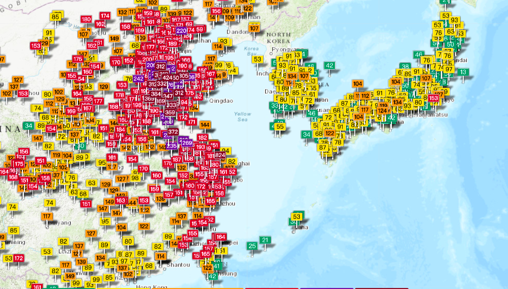 鄭明典指出,這波大陸沙塵暴,擴散範圍包括韓國、日本和台灣 圖:取自GAIA空氣品質監測站 鄭明典指出,這波大陸沙塵暴,擴散範圍包括韓國、日本和台灣 圖:取自GAIA空氣品質監測站