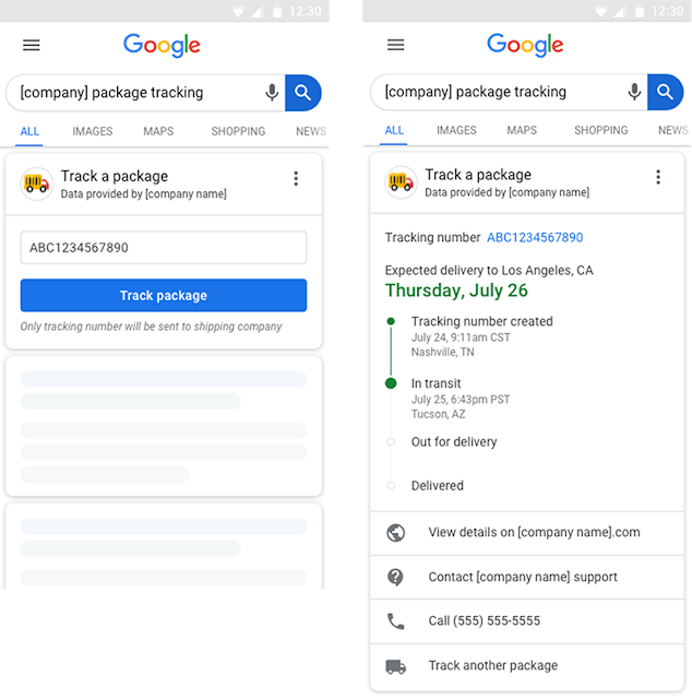 Google在官方部落格上展出一張圖片,顯示未來消費者可透過Google掌握送貨進度。 圖:翻攝自Google 官方部落格 Google在官方部落格上展出一張圖片,顯示未來消費者可透過Google掌握送貨進度。 圖:翻攝自Google 官方部落格