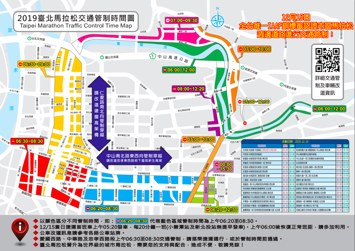 2019台北馬拉松管制時間圖 圖:台北市警察局/提供 2019台北馬拉松管制時間圖 圖:台北市警察局/提供