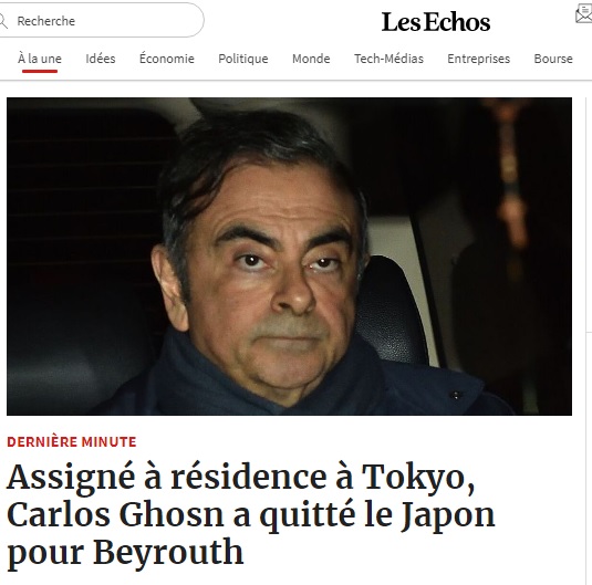 據法國《迴聲報》報導,日產前董事長戈恩已經搭私人飛機,從土耳其飛到黎巴嫩。 圖:翻攝自法國《迴聲報》 據法國《迴聲報》報導,日產前董事長戈恩已經搭私人飛機,從土耳其飛到黎巴嫩。 圖:翻攝自法國《迴聲報》