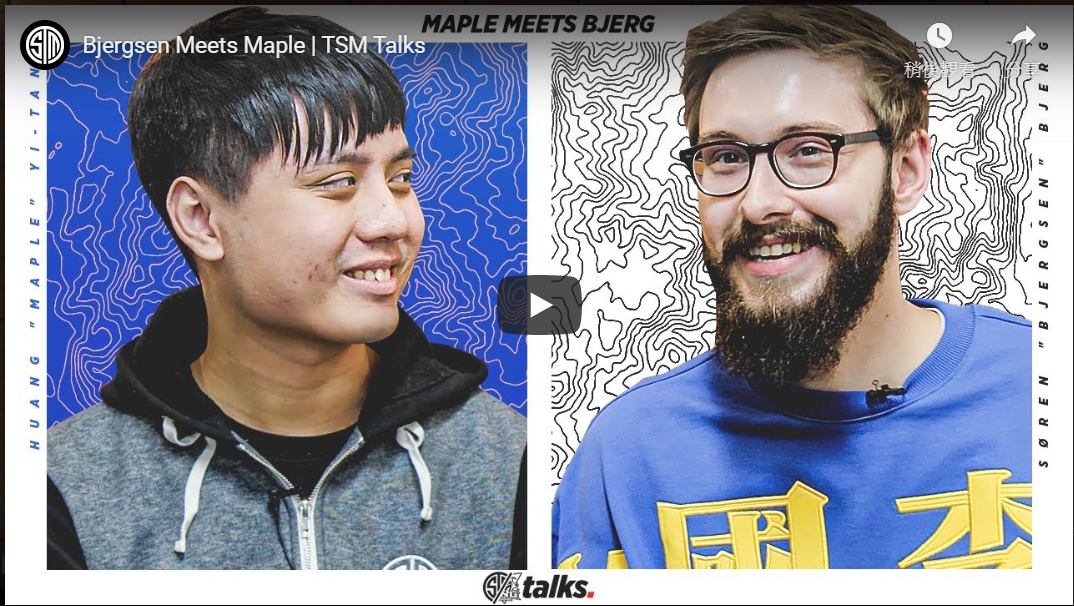 TSM 王牌選手 Bjergsen 與 LNG 中路 Maple 見面進行趣味問答 圖:翻攝自 TSM 官方Youtube TSM 王牌選手 Bjergsen 與 LNG 中路 Maple 見面進行趣味問答 圖:翻攝自 TSM 官方Youtube