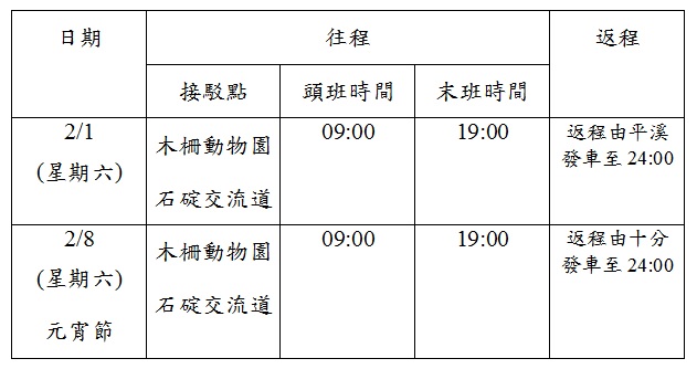 平溪天燈節接駁公車資訊。 圖:臺北客運提供 平溪天燈節接駁公車資訊。 圖:臺北客運提供