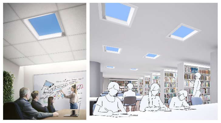 三菱電機研發出新型LED照明燈具「Misola」,可營造出辦公室有對外窗,看得到晴朗藍天的假象,減少長期待在室內之人的憂鬱和焦慮。 圖:取自三菱電機官網 三菱電機研發出新型LED照明燈具「Misola」,可營造出辦公室有對外窗,看得到晴朗藍天的假象,減少長期待在室內之人的憂鬱和焦慮。 圖:取自三菱電機官網