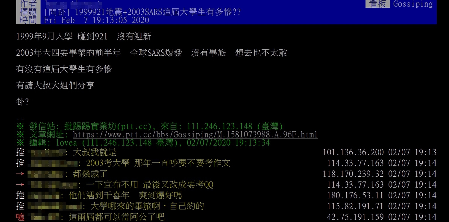 PTT討論區。 圖:翻攝自PTT PTT討論區。 圖:翻攝自PTT