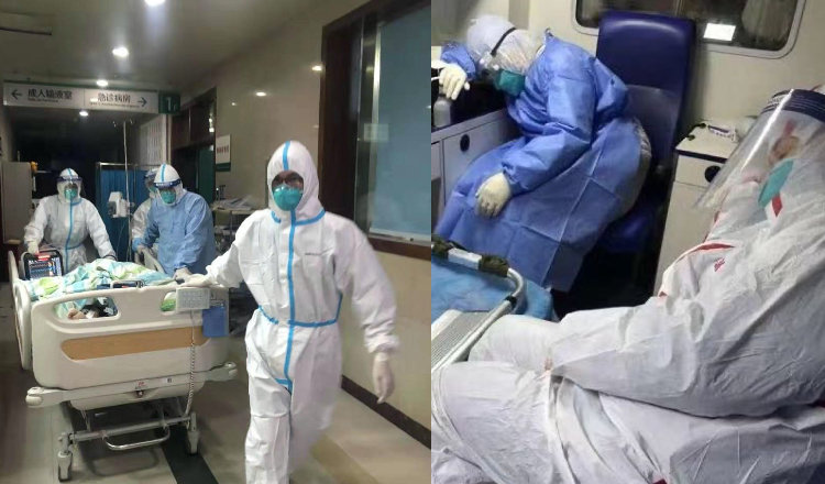 中國武漢肺炎疫情嚴重,醫護人員工作量暴增,身心俱疲。 圖:翻攝自微公益微博 中國武漢肺炎疫情嚴重,醫護人員工作量暴增,身心俱疲。 圖:翻攝自微公益微博