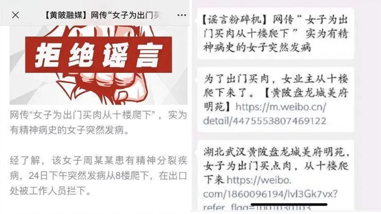 武漢市黃陂區宣傳部特別查證消息,確認該名武漢女子確實患有精神病。 圖:翻攝自微信 武漢市黃陂區宣傳部特別查證消息,確認該名武漢女子確實患有精神病。 圖:翻攝自微信