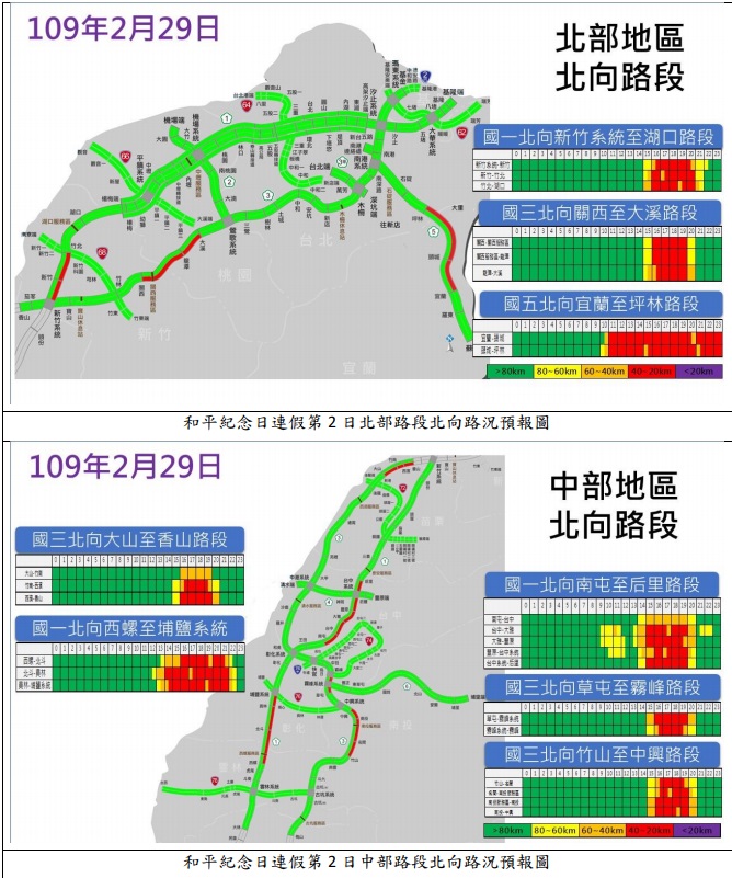 高公局針對229連假第二天路況預報。 圖/高公局提供 高公局針對229連假第二天路況預報。 圖/高公局提供