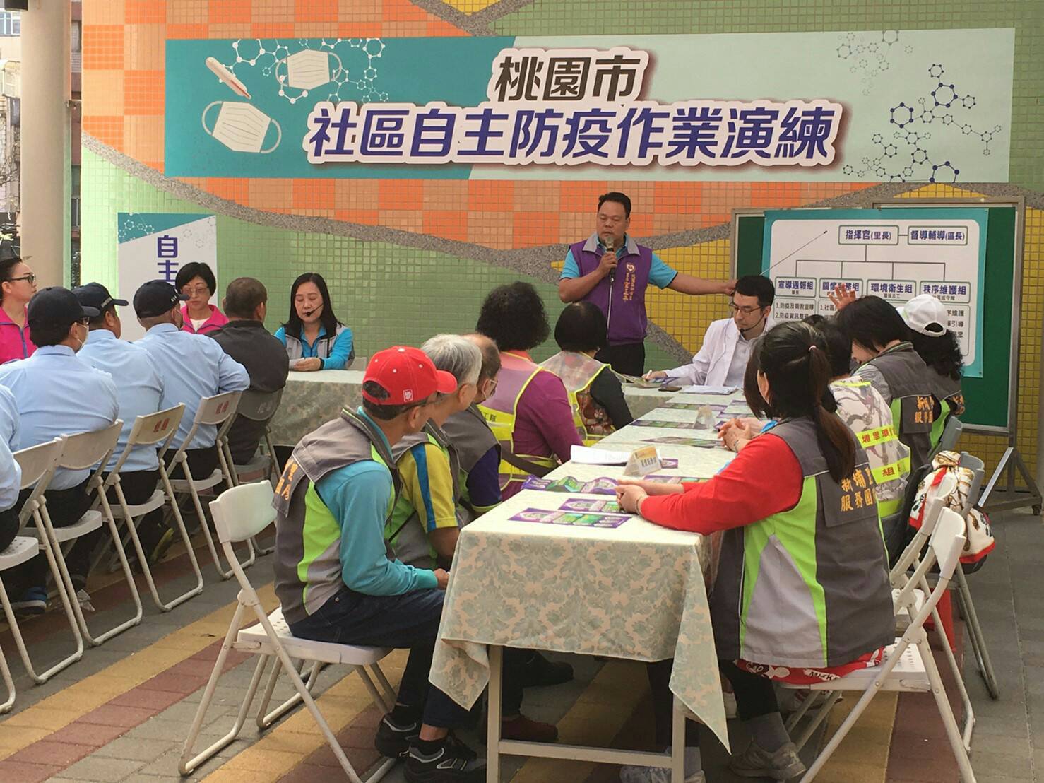 社區自主防疫演練由里長及里民共同參與。 圖:桃園市政府/提供 社區自主防疫演練由里長及里民共同參與。 圖:桃園市政府/提供