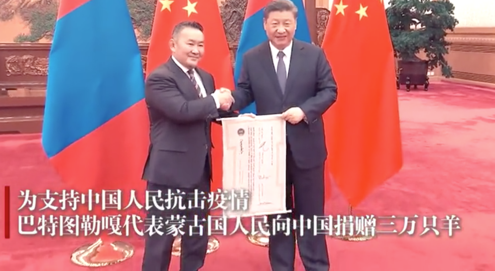 蒙古國總統巴特圖勒於2月27日訪問中國,並決定向中國贈送3萬隻羊。 圖:翻攝自中國「環球網」 蒙古國總統巴特圖勒於2月27日訪問中國,並決定向中國贈送3萬隻羊。 圖:翻攝自中國「環球網」