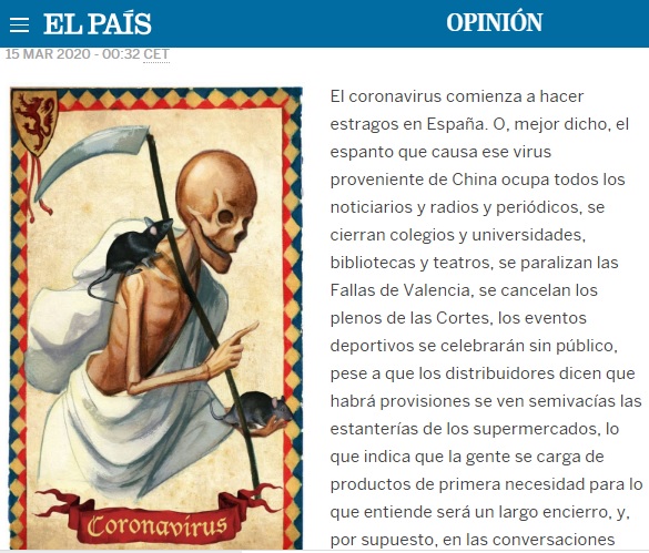 諾貝爾文學獎得主尤薩在西班牙的《國家報》(El Pais)撰文,指武漢肺炎病毒來自於中國。 圖:翻攝自西班牙《國家報》 諾貝爾文學獎得主尤薩在西班牙的《國家報》(El Pais)撰文,指武漢肺炎病毒來自於中國。 圖:翻攝自西班牙《國家報》