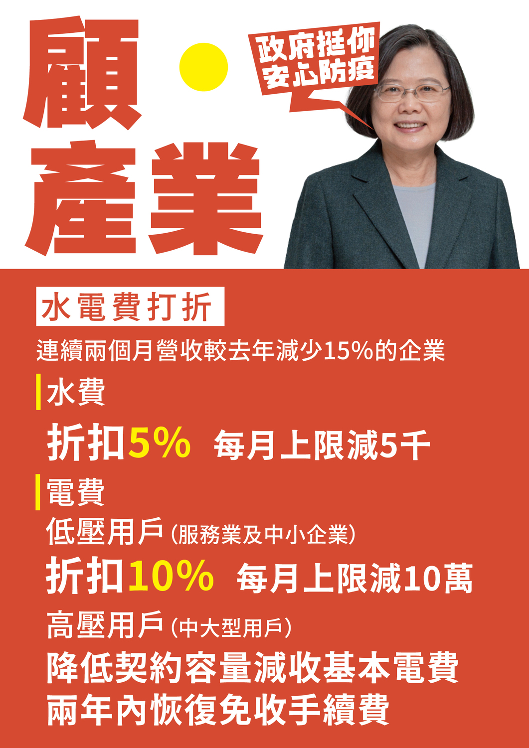 因應武漢肺炎的疫情衝擊,行政院今(24)日公告針對受災企業提供水費減免5%,每月上限減5千元;電費減免10%,每月上限是減少10萬元。 圖:行政院提供 因應武漢肺炎的疫情衝擊,行政院今(24)日公告針對受災企業提供水費減免5%,每月上限減5千元;電費減免10%,每月上限是減少10萬元。 圖:行政院提供