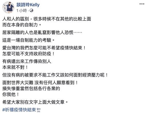 談詩玲深夜喊話蔡總統惹議。 圖:取自談詩玲臉書 談詩玲深夜喊話蔡總統惹議。 圖:取自談詩玲臉書