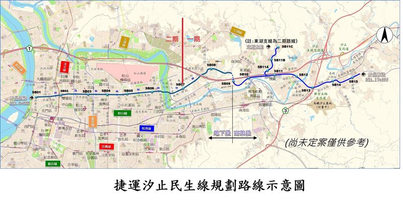 汐止民生線規劃路線 圖:新北捷運局提供 汐止民生線規劃路線 圖:新北捷運局提供