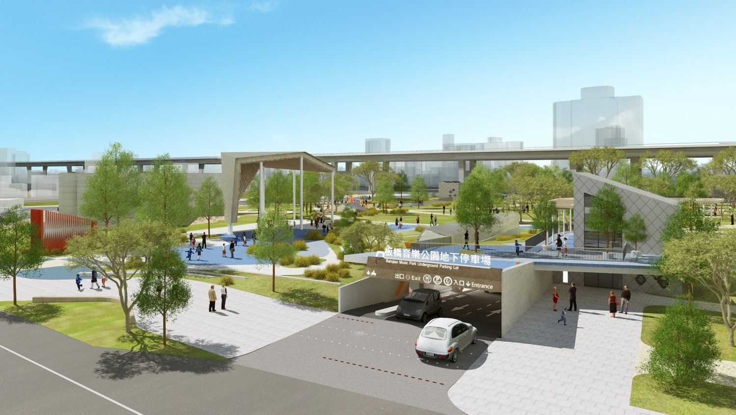 板橋音樂公園地下停車場外觀示意圖。 圖:新北市交通局提供 板橋音樂公園地下停車場外觀示意圖。 圖:新北市交通局提供