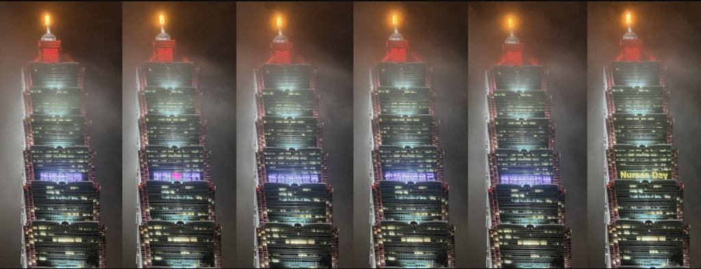 今天是512國際護師節,台北101、衛福部與中華民國護理師護士公會全國聯合會攜手合作,在大樓外牆點燈打字感謝所有醫護、防疫人員。 圖:翻攝自台北101臉書 今天是512國際護師節,台北101、衛福部與中華民國護理師護士公會全國聯合會攜手合作,在大樓外牆點燈打字感謝所有醫護、防疫人員。 圖:翻攝自台北101臉書