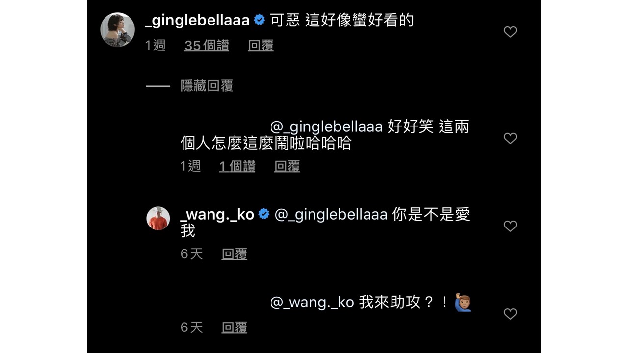 王淨到王可元IG留言,遭到王可元質問,「你是不是愛我?」 圖:翻攝王可元Instagram 王淨到王可元IG留言,遭到王可元質問,「你是不是愛我?」 圖:翻攝王可元Instagram