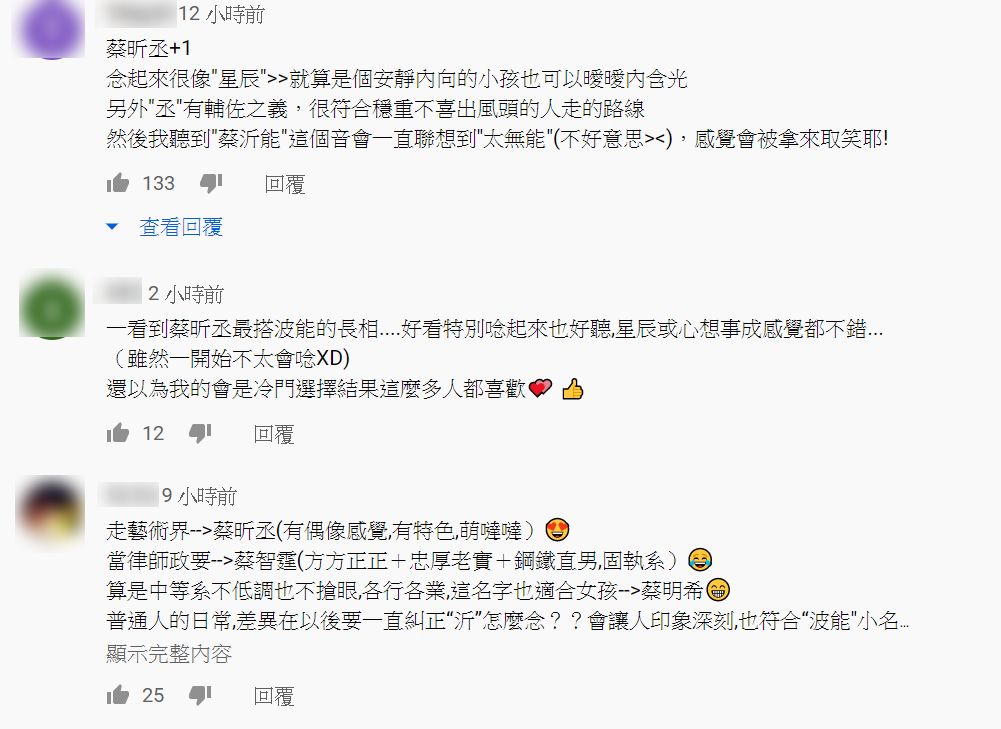 4個名字中呼聲最高的為「昕丞」,網友表示這個名字唸起來順口、夢幻且有特色。 圖 : 翻攝自蔡阿嘎Youtube 4個名字中呼聲最高的為「昕丞」,網友表示這個名字唸起來順口、夢幻且有特色。 圖 : 翻攝自蔡阿嘎Youtube