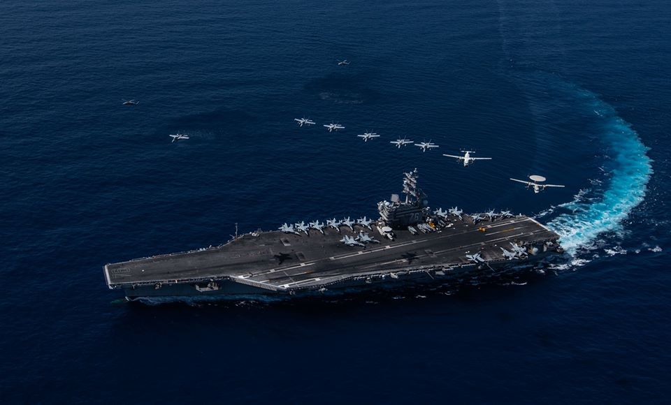 美軍28日聲明表示,出動雷根號前進菲律賓海域,執行雙航母行動。 圖:翻攝自雷根號臉書 美軍28日聲明表示,出動雷根號前進菲律賓海域,執行雙航母行動。 圖:翻攝自雷根號臉書