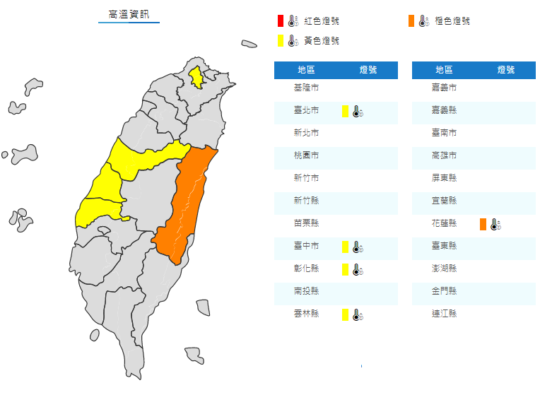 今(2)日,全台沒下雨時仍悶熱,各地高溫普遍在33、34度以上。 圖:擷取自中央氣象局官方網站 今(2)日,全台沒下雨時仍悶熱,各地高溫普遍在33、34度以上。 圖:擷取自中央氣象局官方網站