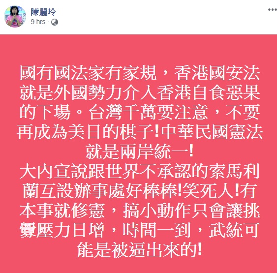 陳麗伶批評民進黨政府 圖:擷取自臉書 陳麗伶批評民進黨政府 圖:擷取自臉書