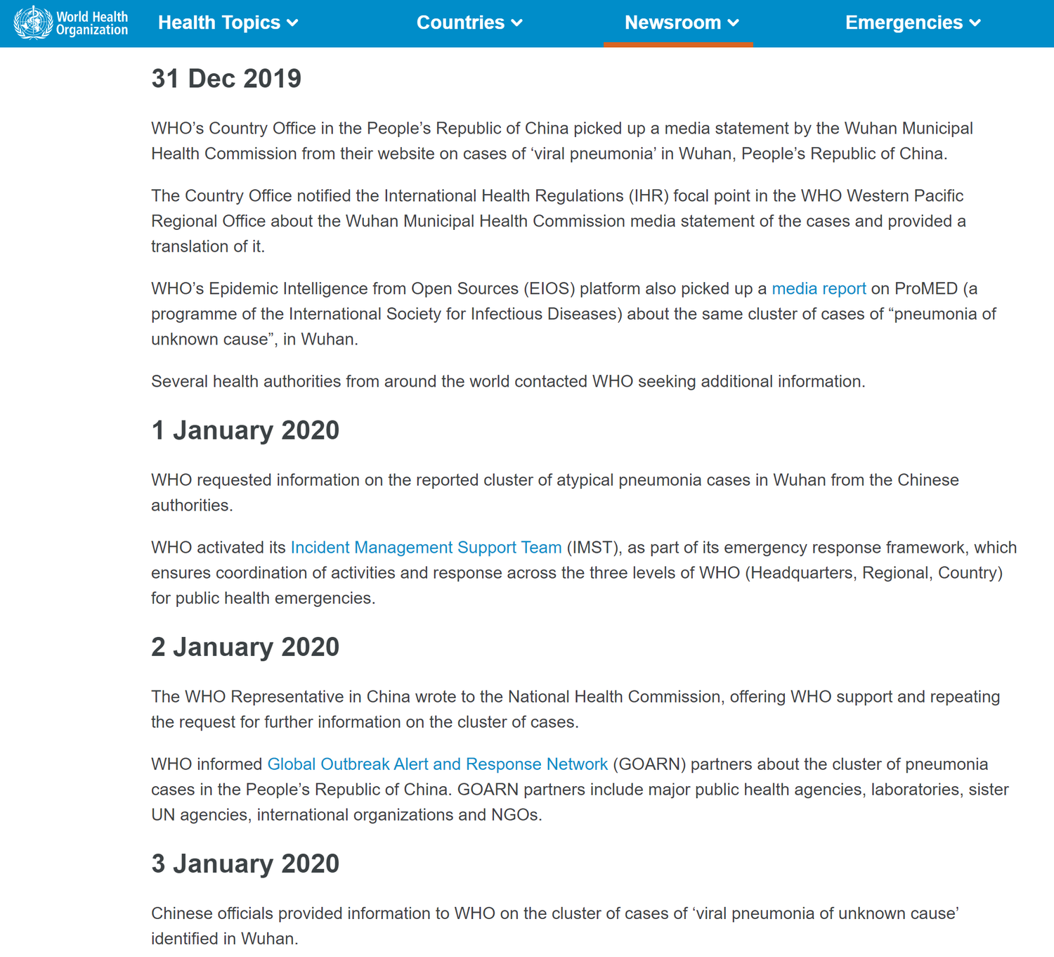 WHO於6月30日更新「武漢肺炎病毒時間表(Timeline of WHO’s response to COVID-19)」 圖:翻攝自WHO官網 WHO於6月30日更新「武漢肺炎病毒時間表(Timeline of WHO’s response to COVID-19)」 圖:翻攝自WHO官網
