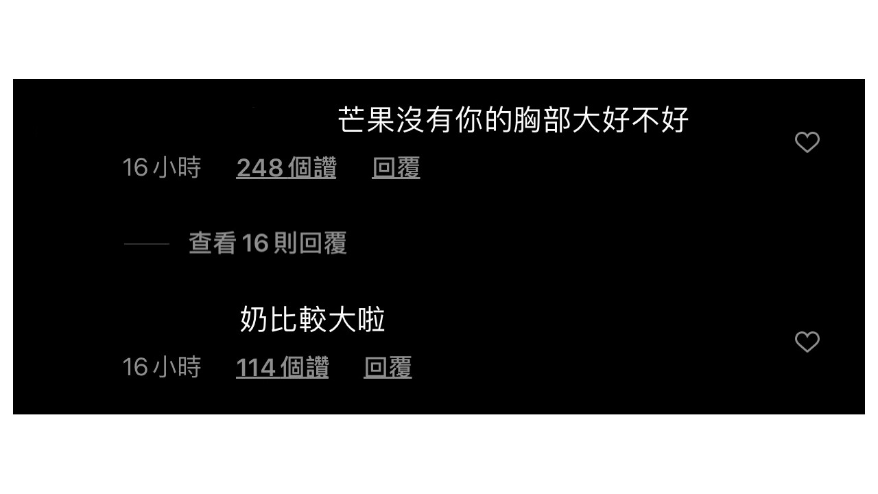 網友們也說胸比芒果還大。 圖:翻攝Instagram 網友們也說胸比芒果還大。 圖:翻攝Instagram